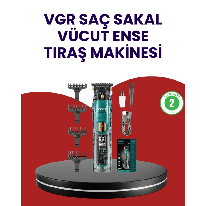 VGR V-695 Şarjlı Profesyonel Erkek Saç Sakal Tıraş Makinesi IPX7 Su Geçirmez