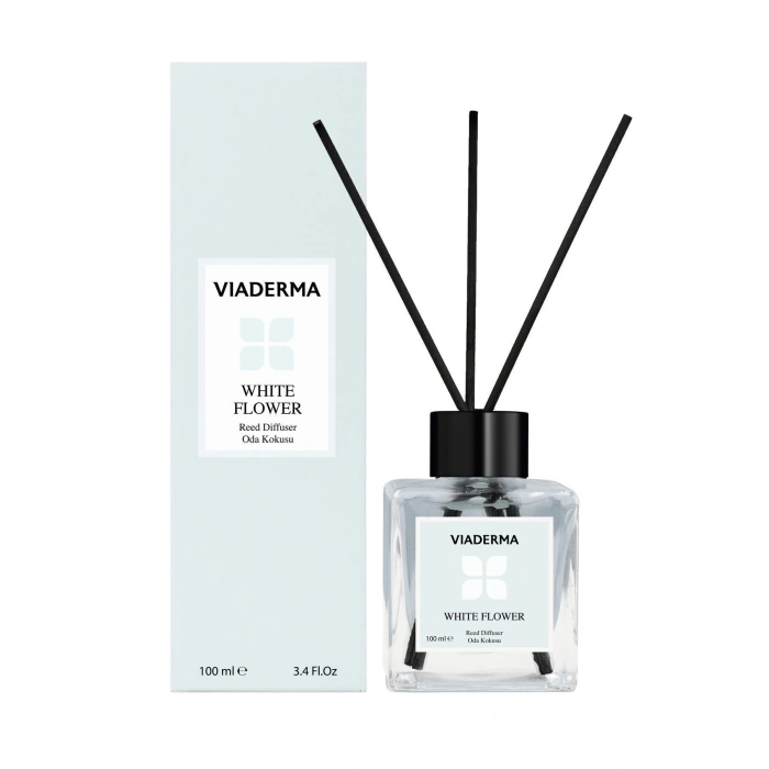 Viaderma Kare Şişe Beyaz Çiçek Esansı Bambu Çubuklu Oda Kokusu 100 ml