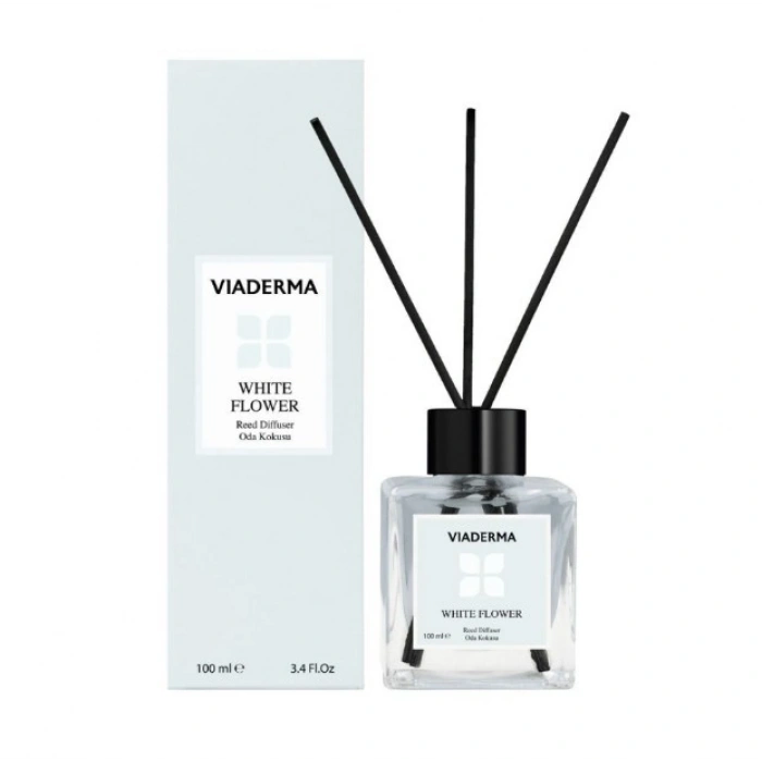 Viaderma Kare Şişe Beyaz Çiçek Esansı Bambu Çubuklu Oda Kokusu 100 ml