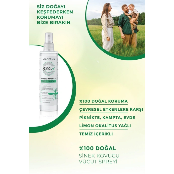 Viaderma Sivrisinek Sinek Kovucu Koruyucu Vücut Spreyi Bitkisel Tüm Vücut Için Aile Boy 150 ml