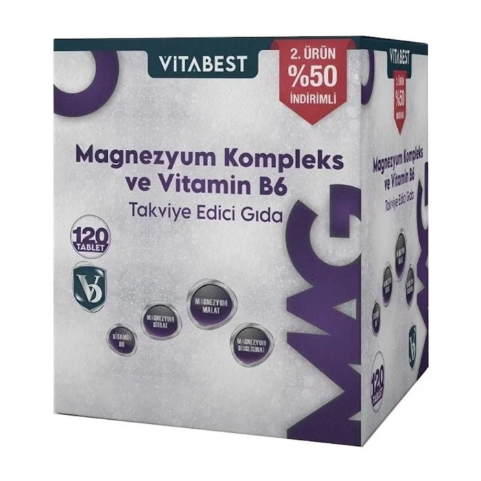 Vitabest Magnezyum Kompleks ve Vitamin B6 60 Tablet - İkincisi %50 İndirimli