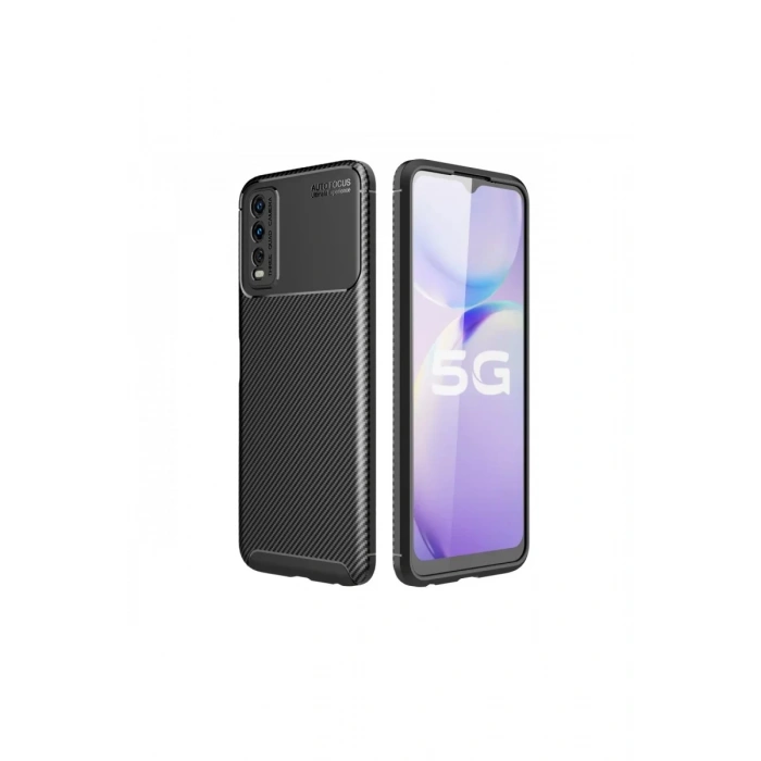 Vivo Y11S Kılıf Auto Focus Karbon Kapak - Siyah
