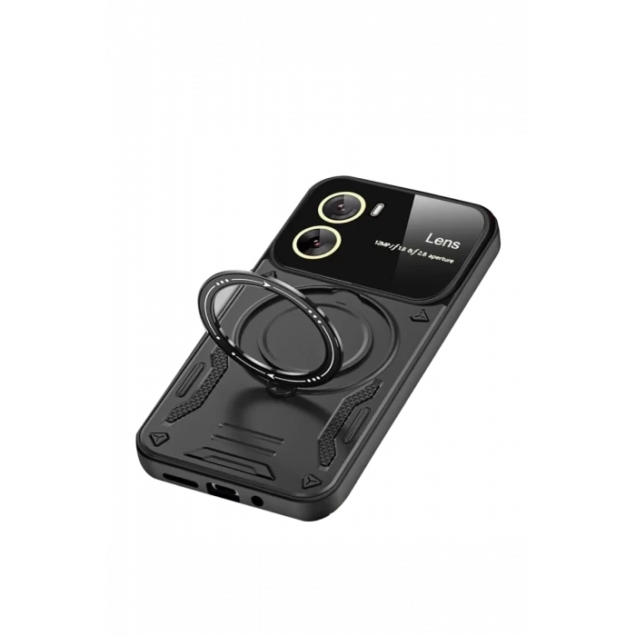 Vivo Y16 Kılıf Joy Lens Standlı Kapak - Siyah