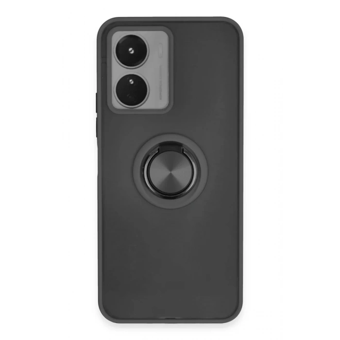 Vivo Y16 Kılıf Montreal Yüzüklü Silikon Kapak - Siyah