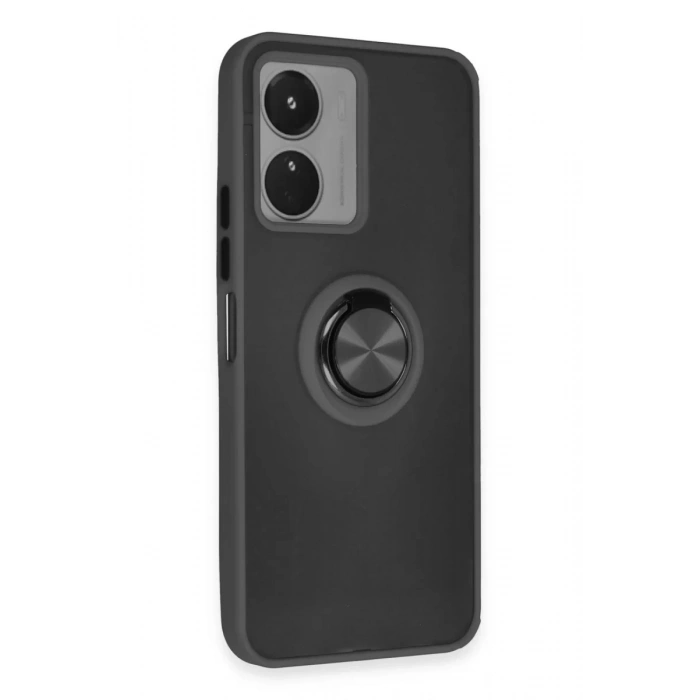 Vivo Y16 Kılıf Montreal Yüzüklü Silikon Kapak - Siyah