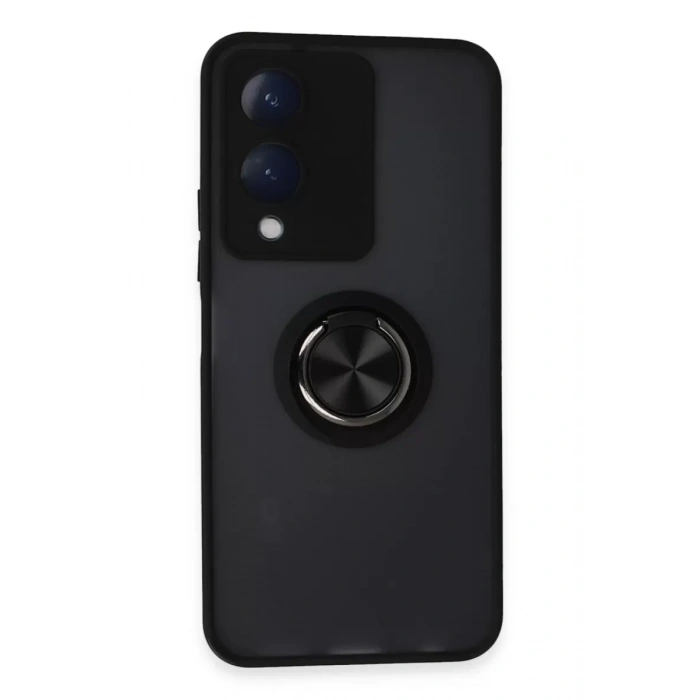 Vivo Y17S Kılıf Montreal Yüzüklü Silikon Kapak - Siyah