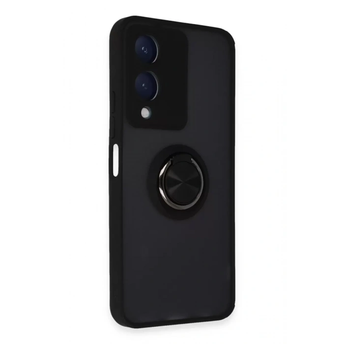 Vivo Y17S Kılıf Montreal Yüzüklü Silikon Kapak - Siyah