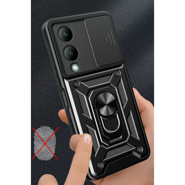 Vivo Y17S Kılıf Pars Lens Yüzüklü Silikon - Kırmızı