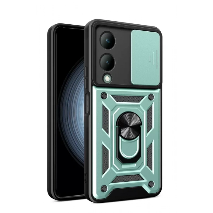 Vivo Y17S Kılıf Pars Lens Yüzüklü Silikon - Yeşil
