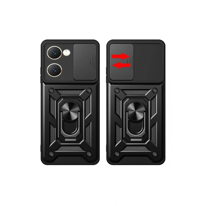 Vivo Y18 Kılıf Pars Lens Yüzüklü Silikon - Siyah
