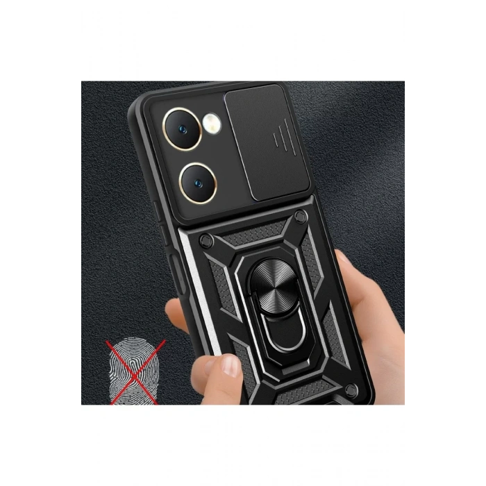 Vivo Y18 Kılıf Pars Lens Yüzüklü Silikon - Siyah