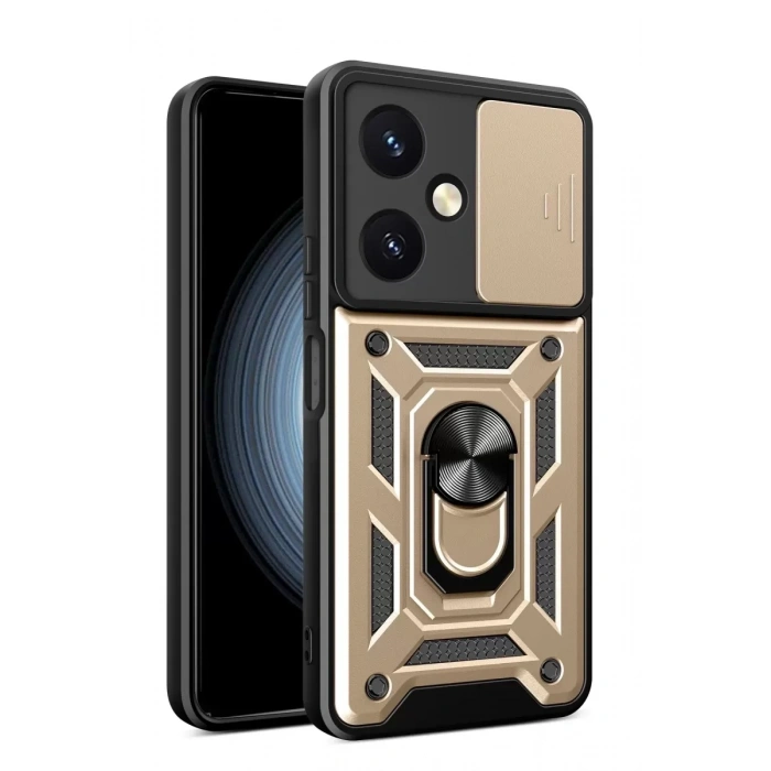 Vivo Y27 Kılıf Pars Lens Yüzüklü Silikon - Gold