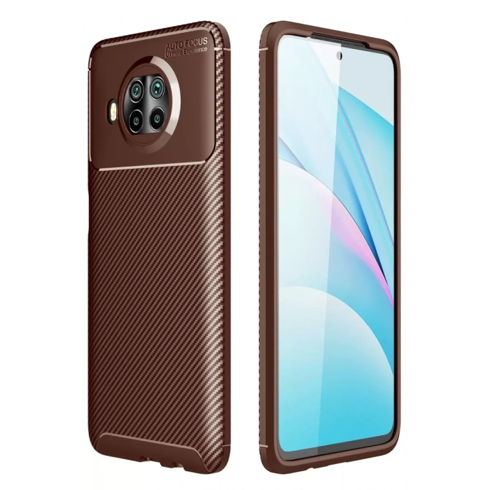 Xiaomi Mi 10T Lite Kılıf Auto Focus Karbon Kapak - Kahverengi