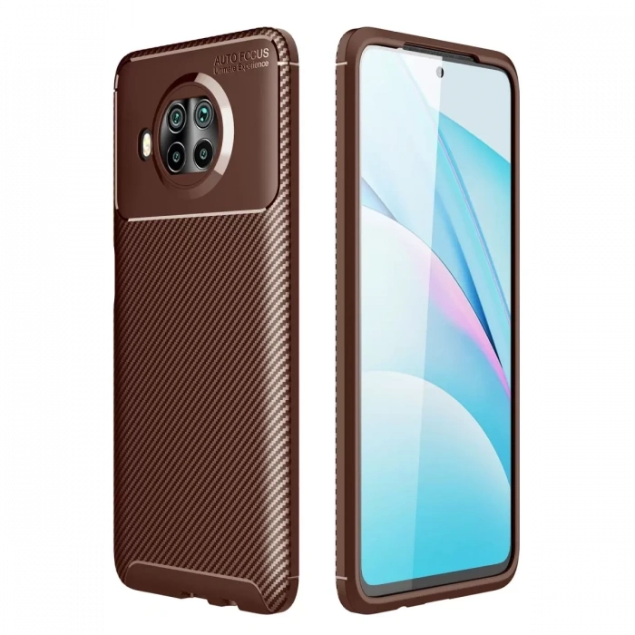 Xiaomi Mi 10T Lite Kılıf Auto Focus Karbon Kapak - Kahverengi