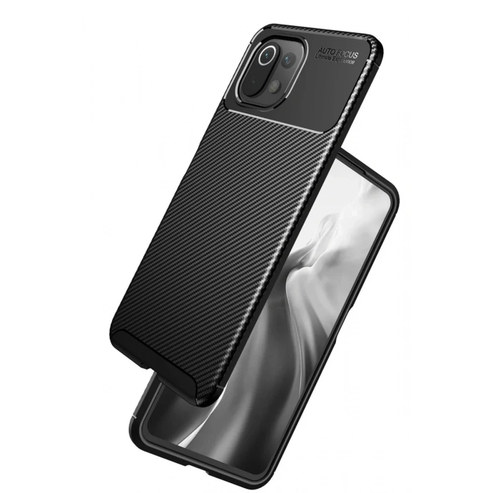 Xiaomi Mİ 11 Lite Kılıf Auto Focus Karbon Kapak - Siyah