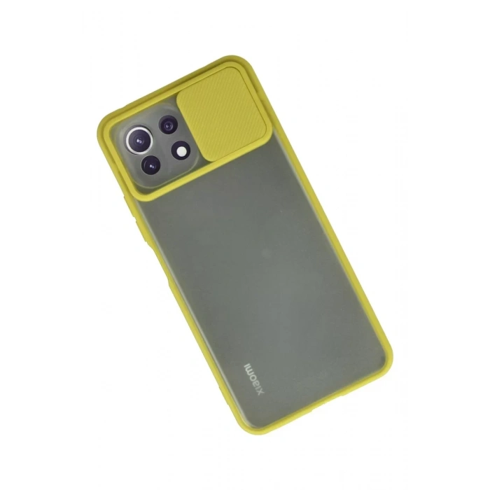 Xiaomi Mİ 11 Lite Kılıf Palm Buzlu Kamera Sürgülü Silikon - Sarı