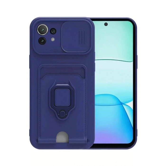 Xiaomi Mİ 11 Lite Kılıf Zuma Kartvizitli Yüzüklü Silikon - Lacivert
