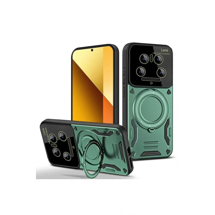 Xiaomi Mi 14 Ultra Kılıf Joy Lens Standlı Kapak - Koyu Yeşil