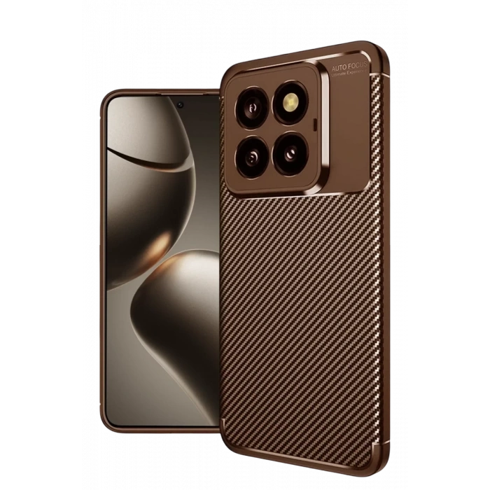 Xiaomi Mi 14T Pro Kılıf Auto Focus Karbon Kapak - Kahverengi