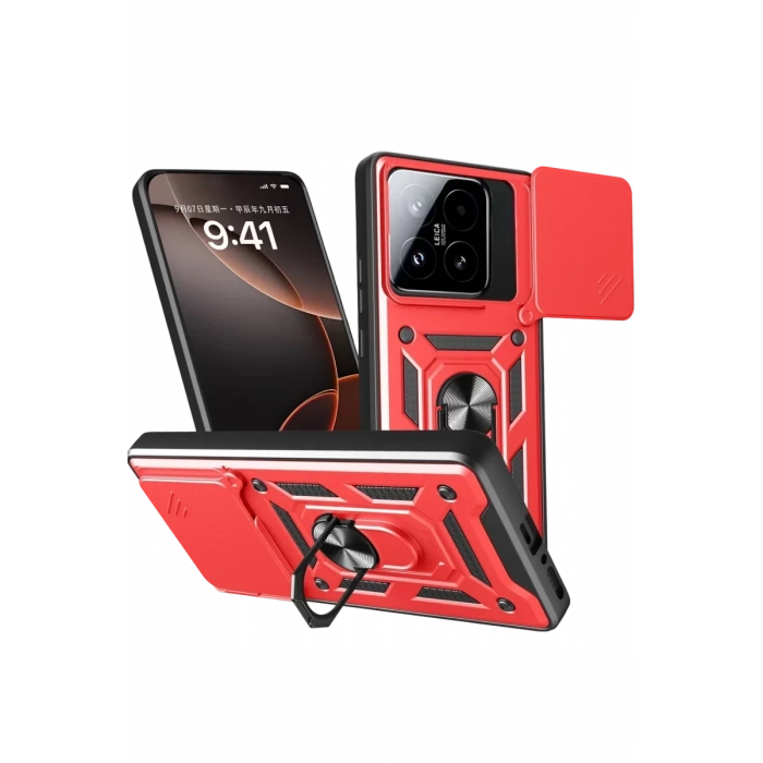 Xiaomi Mi 15T Pars Lens Yüzüklü Silikon - Kırmızı