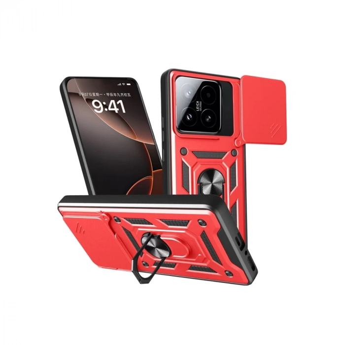 Xiaomi Mi 15T Pars Lens Yüzüklü Silikon - Kırmızı