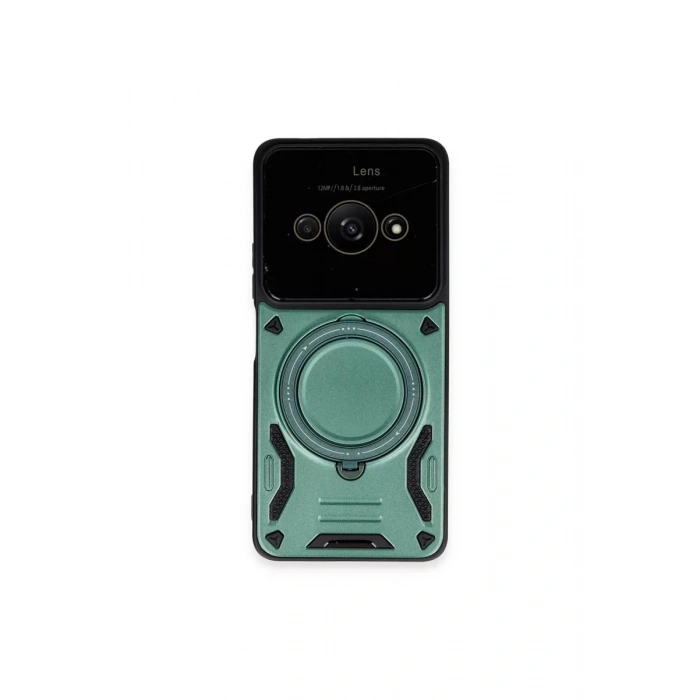 Xiaomi Poco C61 Kılıf Joy Lens Standlı Kapak - Koyu Yeşil