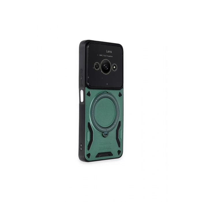 Xiaomi Poco C61 Kılıf Joy Lens Standlı Kapak - Koyu Yeşil