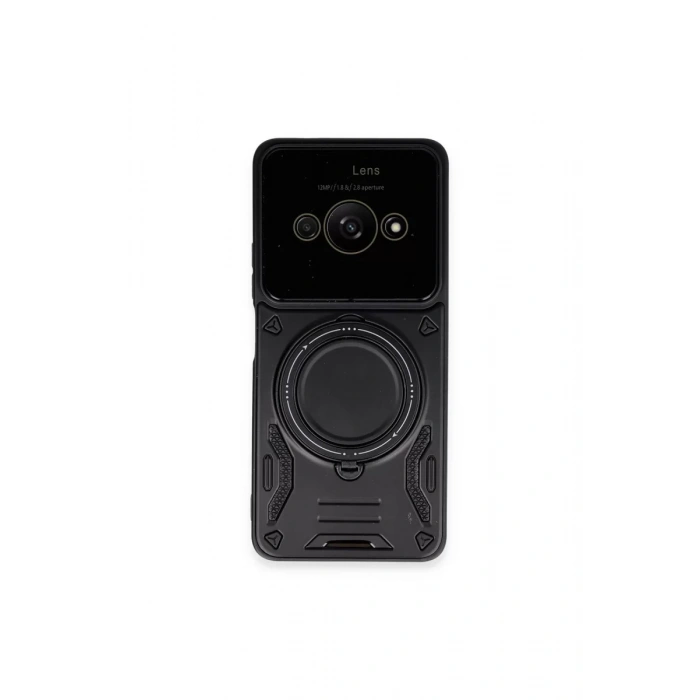 Xiaomi Poco C61 Kılıf Joy Lens Standlı Kapak - Siyah