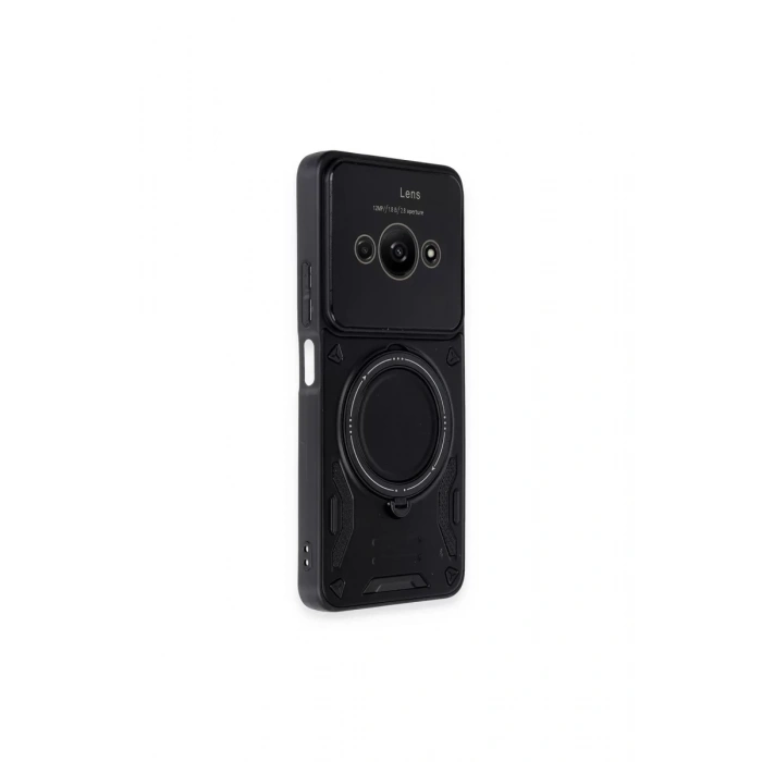 Xiaomi Poco C61 Kılıf Joy Lens Standlı Kapak - Siyah