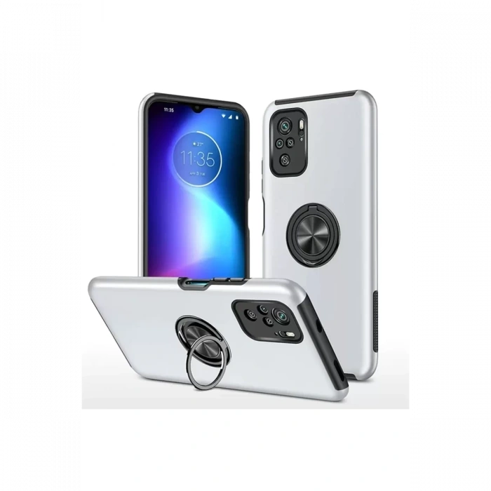 Xiaomi Poco F3 Kılıf Elit Yüzüklü Kapak - Gümüş