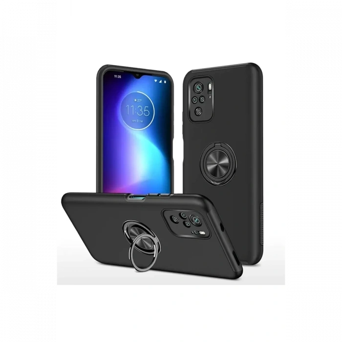Xiaomi Poco F3 Kılıf Elit Yüzüklü Kapak - Siyah