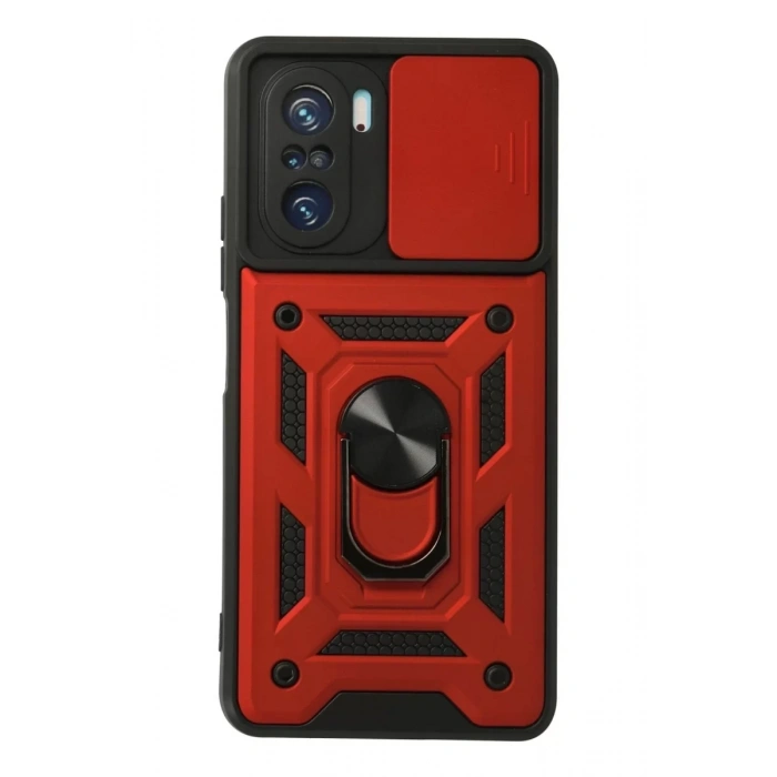 Xiaomi Poco F3 Kılıf Pars Lens Yüzüklü Silikon - Kırmızı