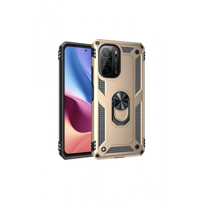 Xiaomi Poco F3 Kılıf Sofya Yüzüklü Silikon Kapak - Gold