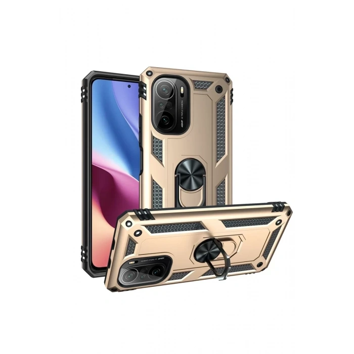 Xiaomi Poco F3 Kılıf Sofya Yüzüklü Silikon Kapak - Gold