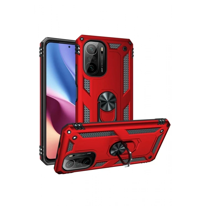 Xiaomi Poco F3 Kılıf Sofya Yüzüklü Silikon Kapak - Kırmızı