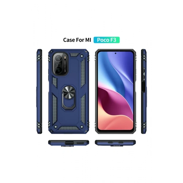 Xiaomi Poco F3 Kılıf Sofya Yüzüklü Silikon Kapak - Lacivert