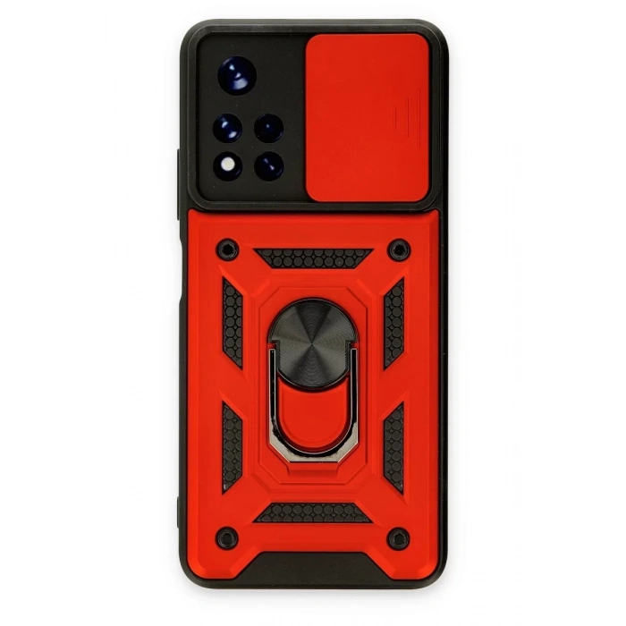 Xiaomi Poco M4 Pro 5G Kılıf Pars Lens Yüzüklü Silikon - Kırmızı
