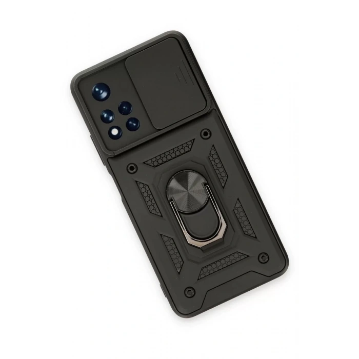 Xiaomi Poco M4 Pro 5G Kılıf Pars Lens Yüzüklü Silikon - Siyah