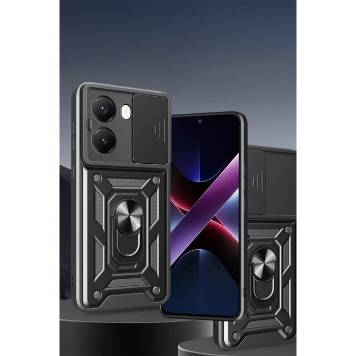 Xiaomi Poco X7 Pro Kılıf Pars Lens Yüzüklü Silikon - Siyah