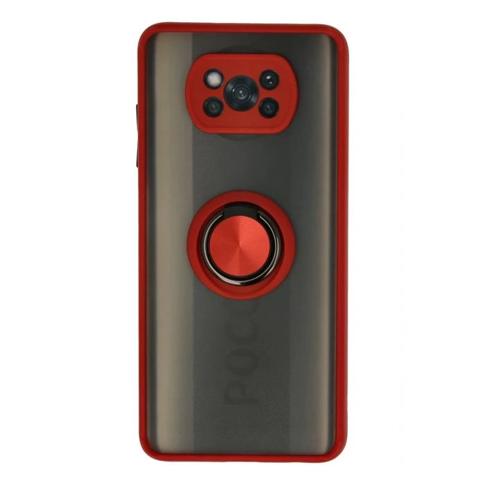 Xiaomi Pocophone X3 Kılıf Montreal Yüzüklü Silikon Kapak - Kırmızı