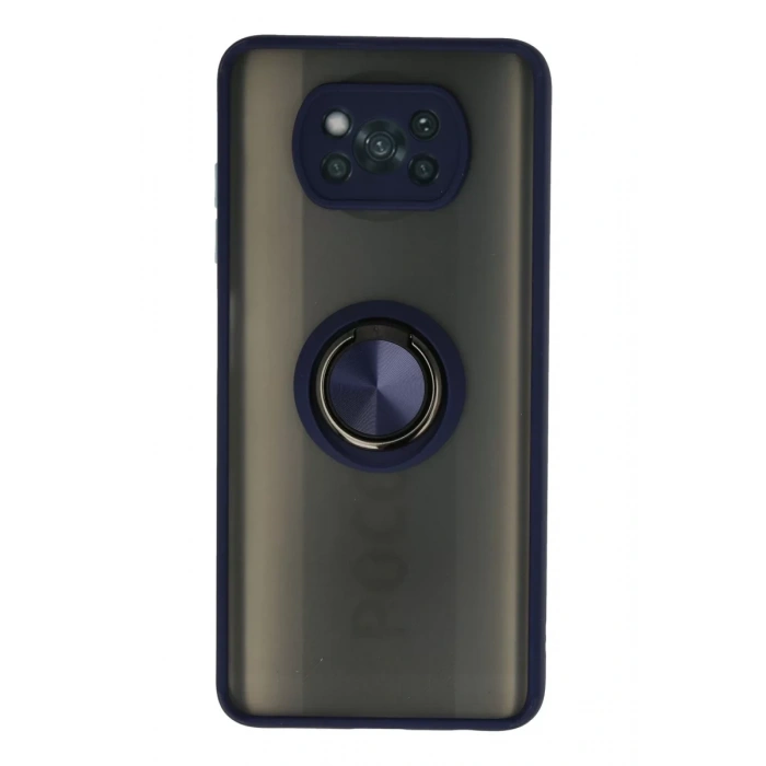 Xiaomi Pocophone X3 Kılıf Montreal Yüzüklü Silikon Kapak - Lacivert