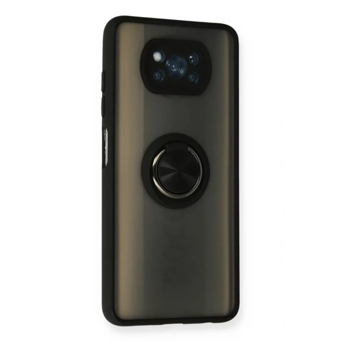 Xiaomi Pocophone X3 Kılıf Montreal Yüzüklü Silikon Kapak - Siyah