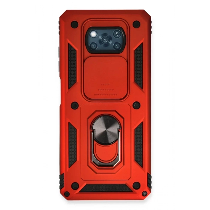 Xiaomi Pocophone X3 Kılıf Pars Lens Yüzüklü Silikon - Kırmızı