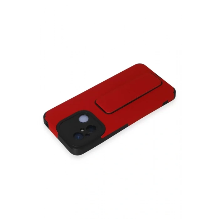 Xiaomi Redmi 12C Kılıf Mega Standlı Silikon - Kırmızı