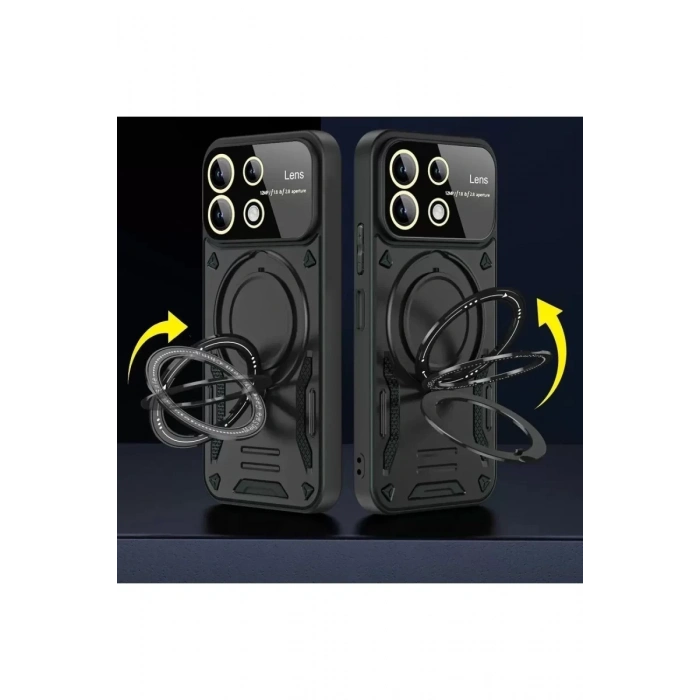 Xiaomi Redmi 13 4G Kılıf Joy Lens Standlı Kapak - Koyu Yeşil