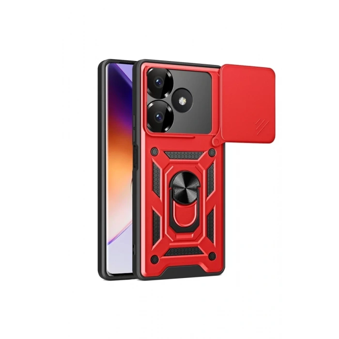 Xiaomi Redmi 13 4G Kılıf Pars Lens Yüzüklü Silikon - Kırmızı