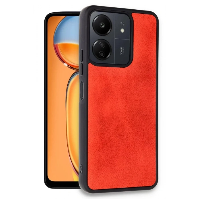 Xiaomi Redmi 13C Kılıf Aras Deri Kapak - Kırmızı