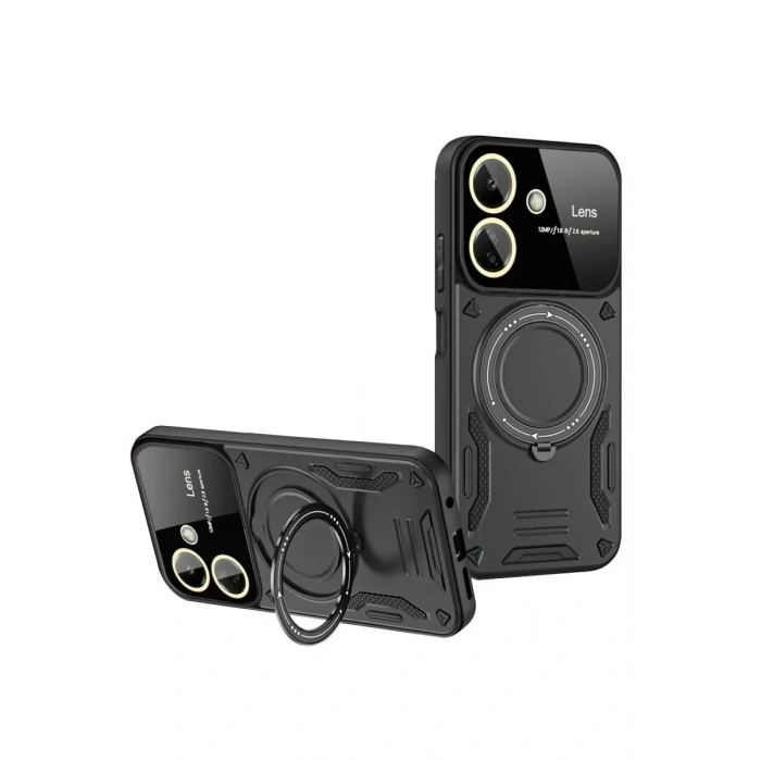 Xiaomi Redmi 13C Kılıf Joy Lens Standlı Kapak - Siyah