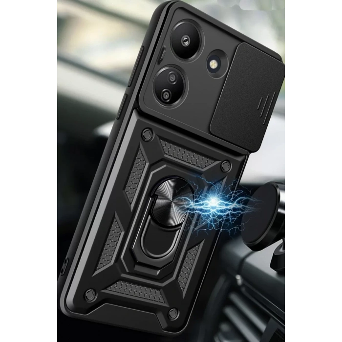 Xiaomi Redmi 13C Kılıf Pars Lens Yüzüklü Silikon - Siyah