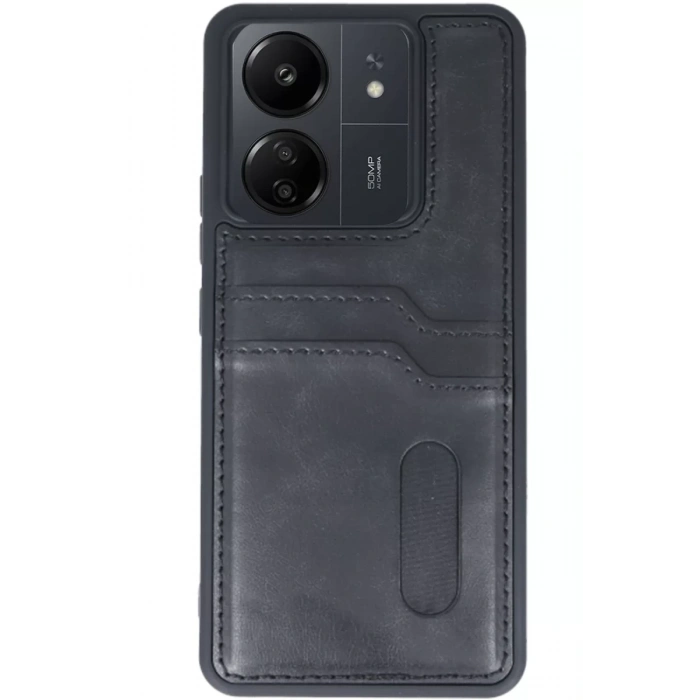 Xiaomi Redmi 13C Kılıf Sara Kartvizitli Deri Kılıf - Siyah
